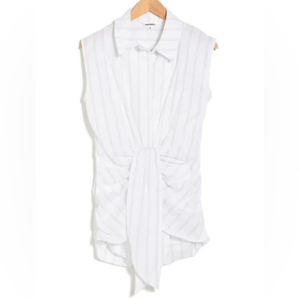 Vigoss Cotton Faux Front Tie Sleeveless Top in White w/Black Stripe Size XL NWT!